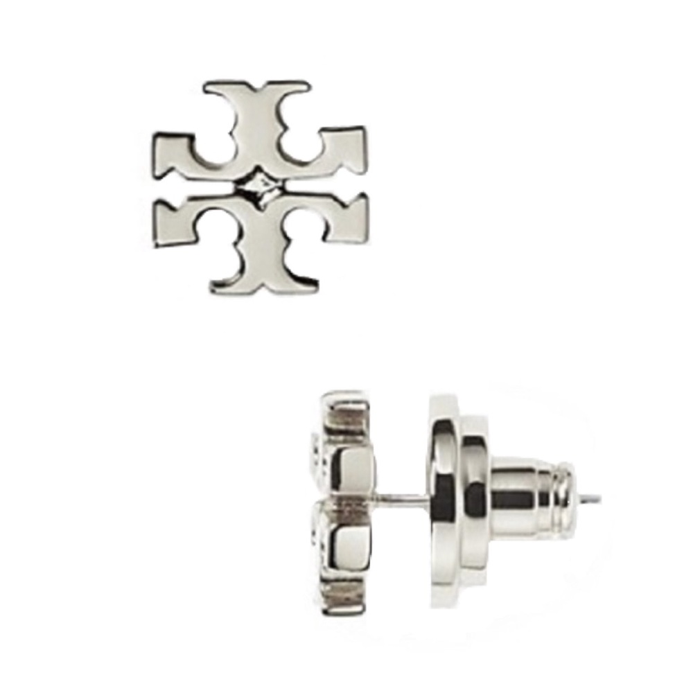 TORY BURCH • Classic Silver Logo Earrings - Picture 4 of 5